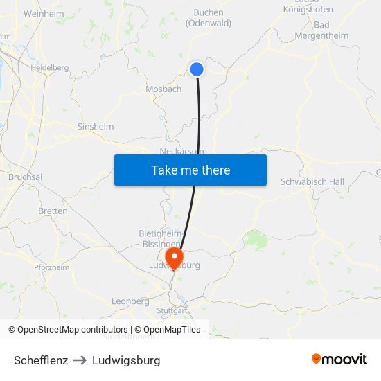 Schefflenz to Ludwigsburg map