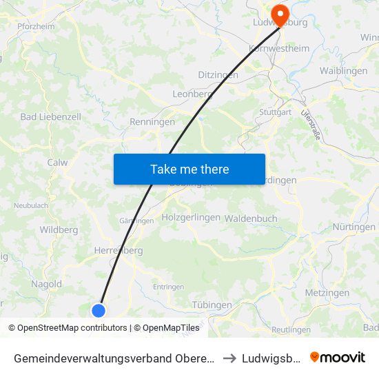 Gemeindeverwaltungsverband Oberes Gäu to Ludwigsburg map