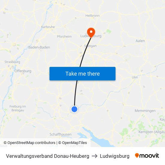 Verwaltungsverband Donau-Heuberg to Ludwigsburg map