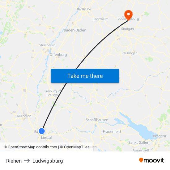 Riehen to Ludwigsburg map