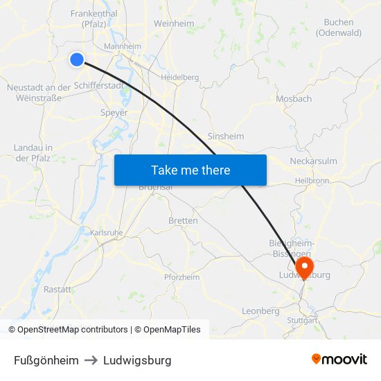 Fußgönheim to Ludwigsburg map