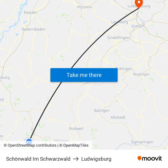Schönwald Im Schwarzwald to Ludwigsburg map
