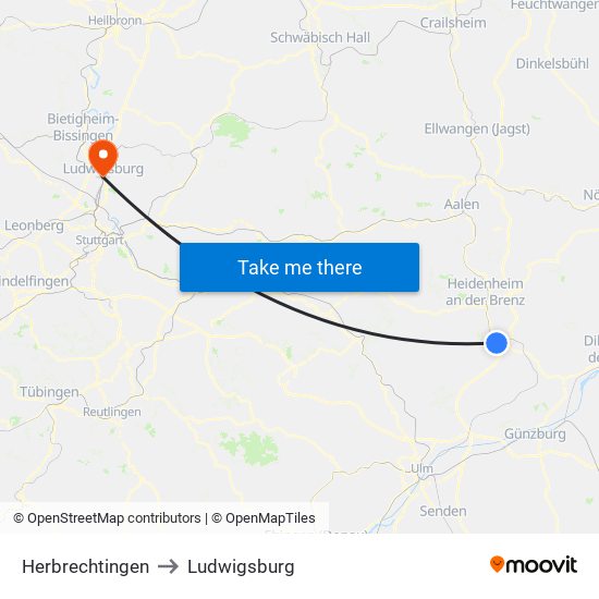 Herbrechtingen to Ludwigsburg map