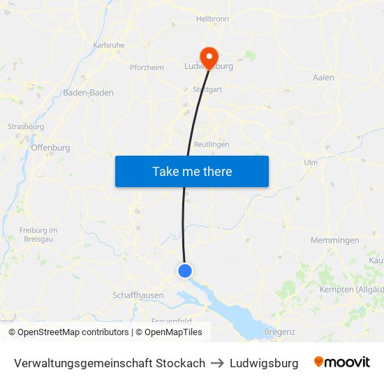 Verwaltungsgemeinschaft Stockach to Ludwigsburg map