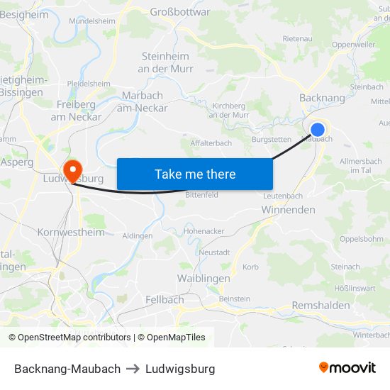 Backnang-Maubach to Ludwigsburg map