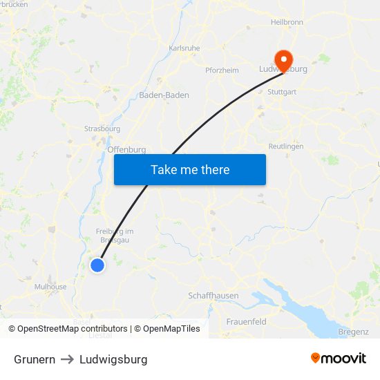 Grunern to Ludwigsburg map