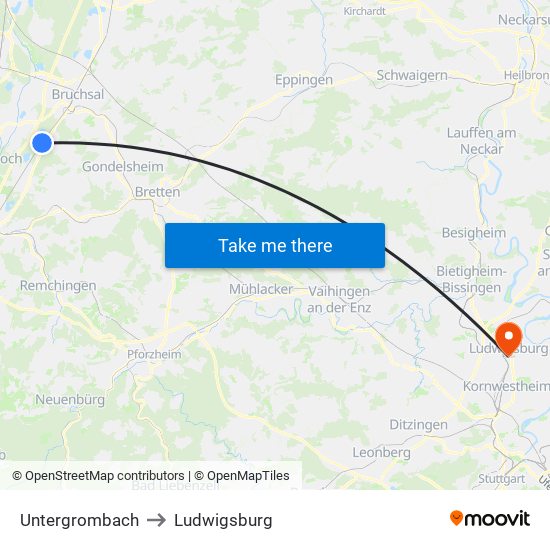 Untergrombach to Ludwigsburg map