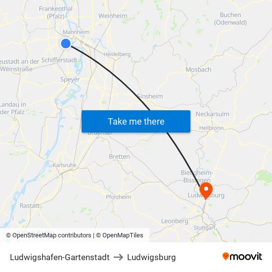 Ludwigshafen-Gartenstadt to Ludwigsburg map