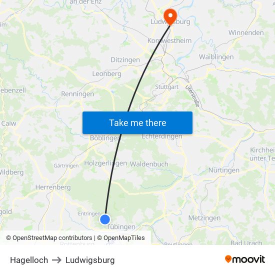 Hagelloch to Ludwigsburg map