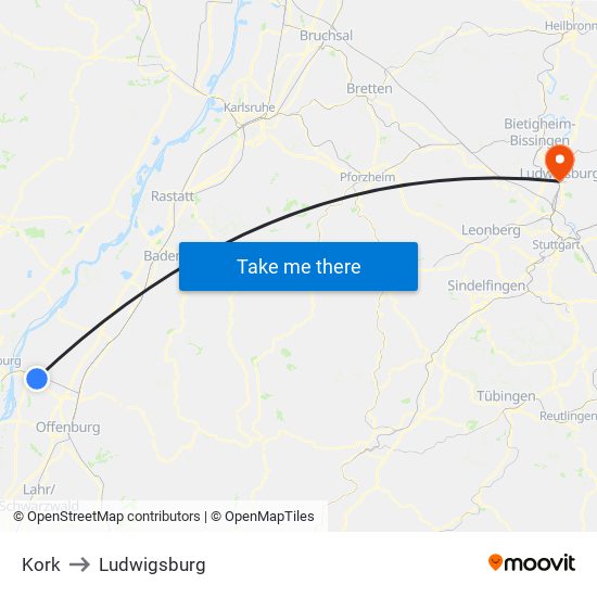 Kork to Ludwigsburg map