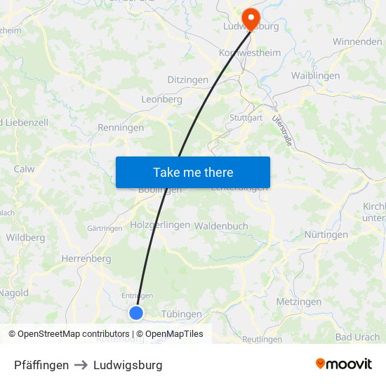 Pfäffingen to Ludwigsburg map