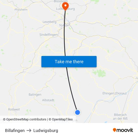 Billafingen to Ludwigsburg map