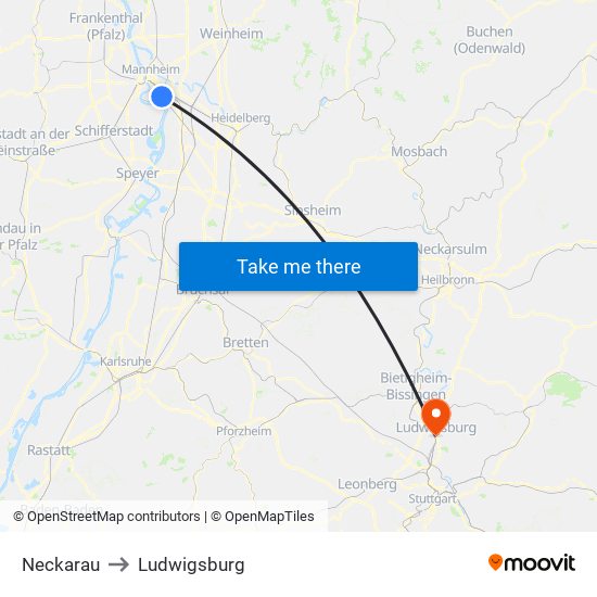 Neckarau to Ludwigsburg map