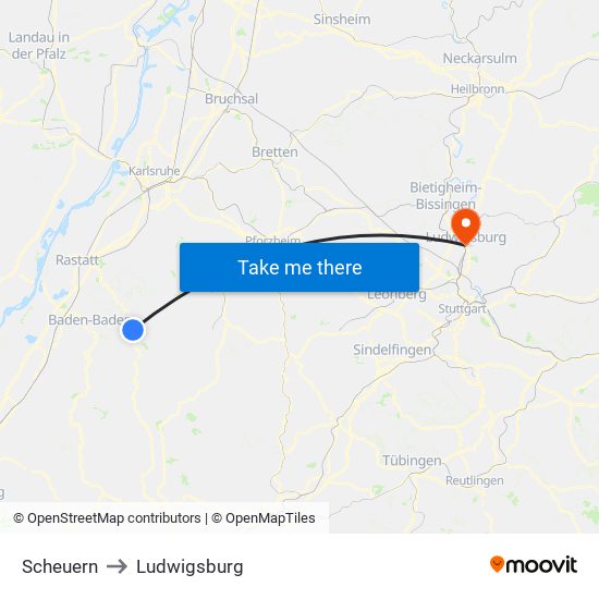 Scheuern to Ludwigsburg map