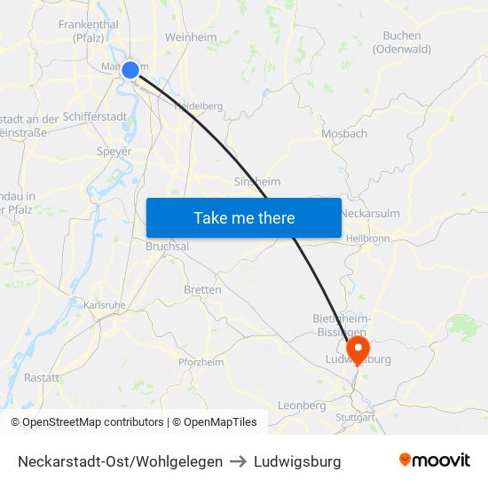 Neckarstadt-Ost/Wohlgelegen to Ludwigsburg map