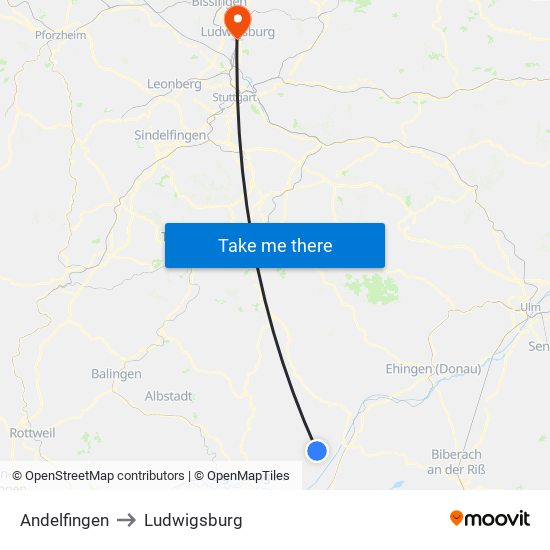 Andelfingen to Ludwigsburg map