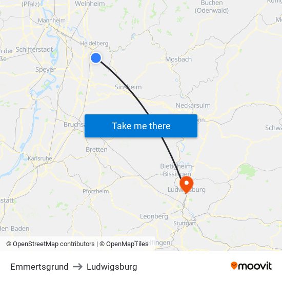 Emmertsgrund to Ludwigsburg map