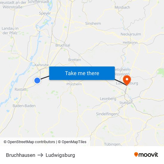 Bruchhausen to Ludwigsburg map