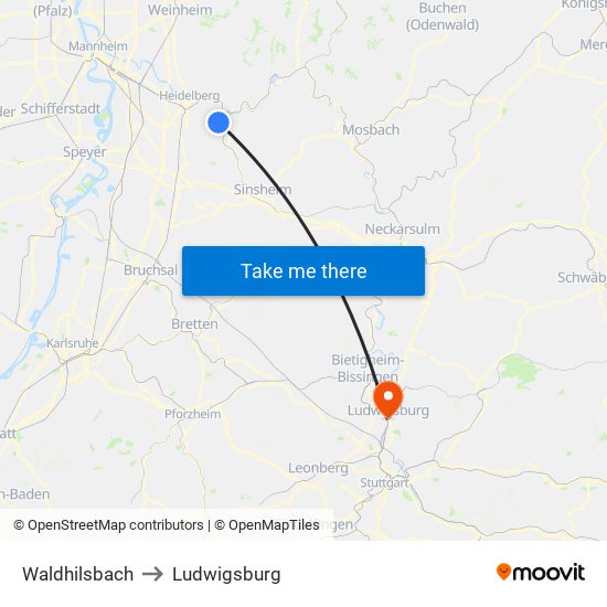 Waldhilsbach to Ludwigsburg map