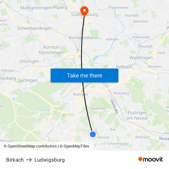 Birkach to Ludwigsburg map