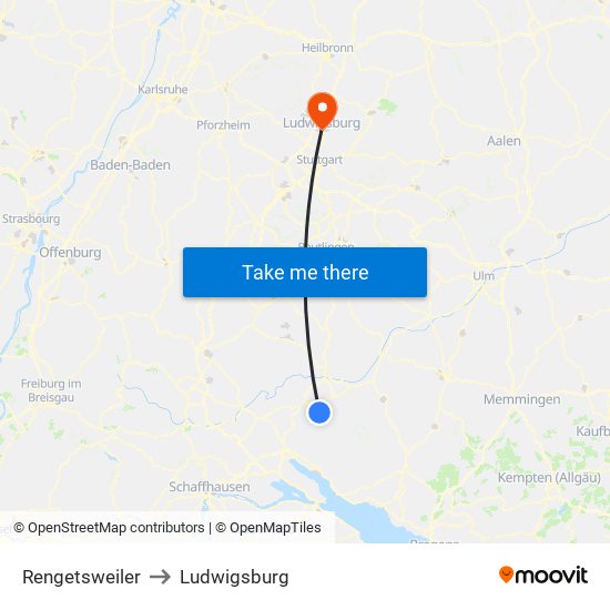 Rengetsweiler to Ludwigsburg map