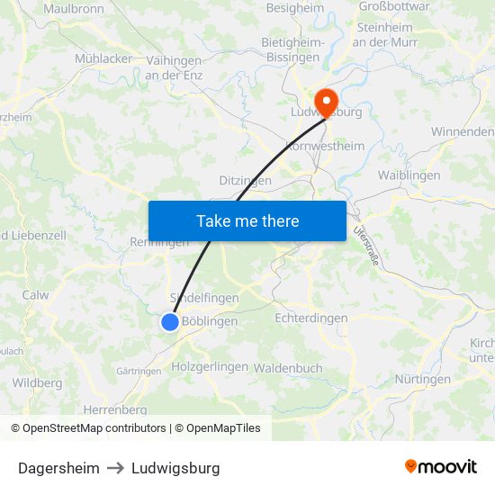 Dagersheim to Ludwigsburg map