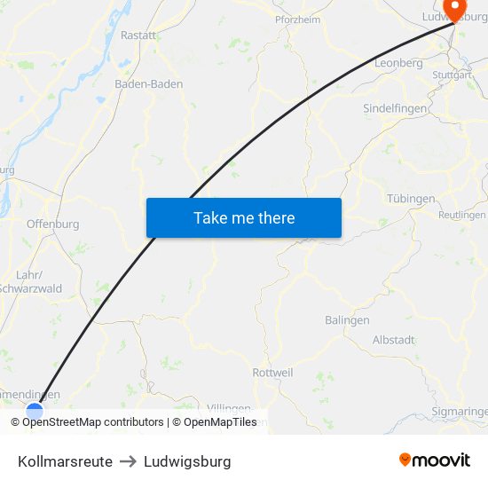 Kollmarsreute to Ludwigsburg map