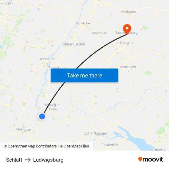 Schlatt to Ludwigsburg map