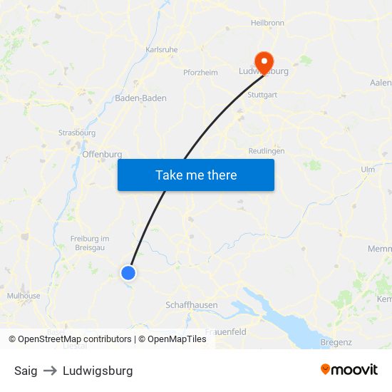 Saig to Ludwigsburg map