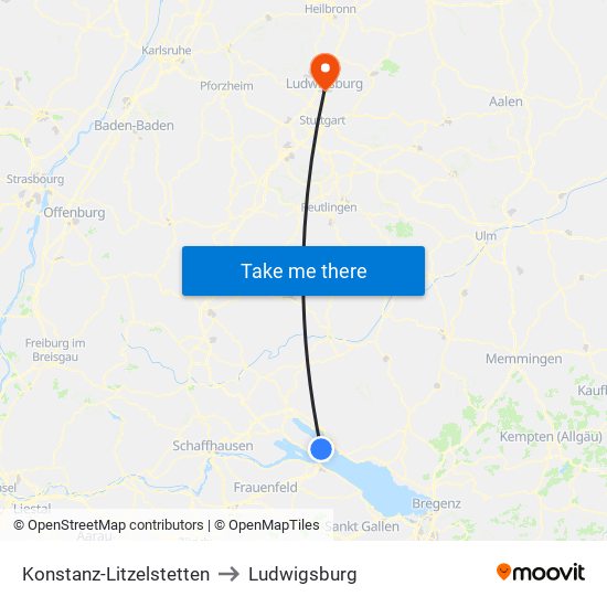 Konstanz-Litzelstetten to Ludwigsburg map