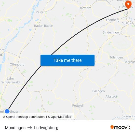 Mundingen to Ludwigsburg map