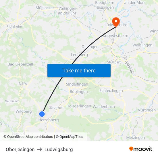 Oberjesingen to Ludwigsburg map