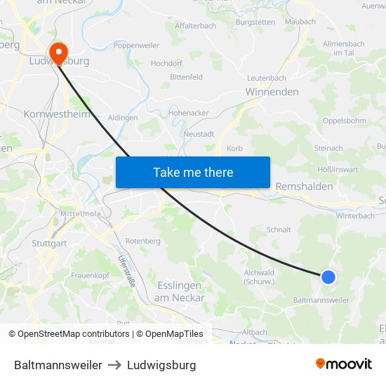 Baltmannsweiler to Ludwigsburg map