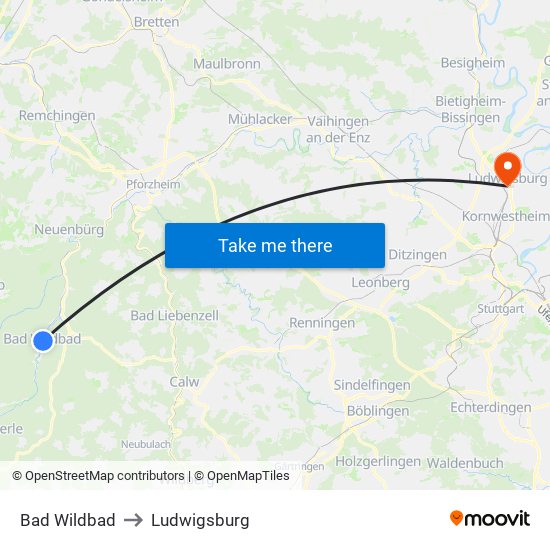 Bad Wildbad to Ludwigsburg map