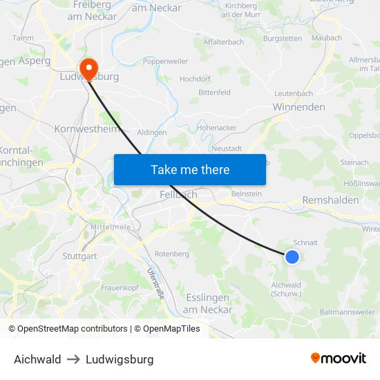 Aichwald to Ludwigsburg map