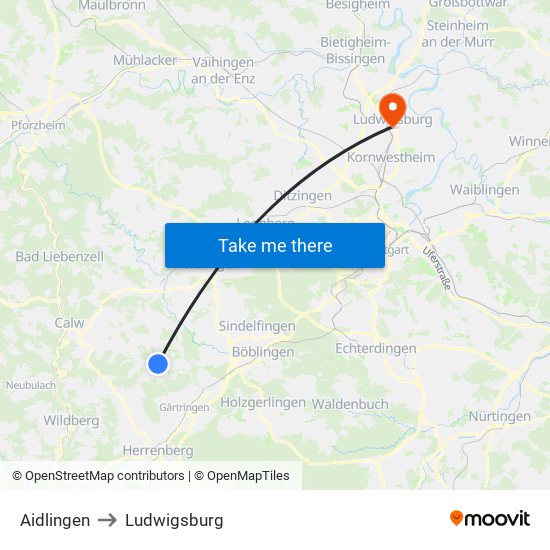 Aidlingen to Ludwigsburg map