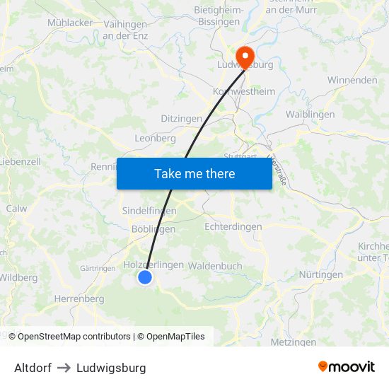 Altdorf to Ludwigsburg map