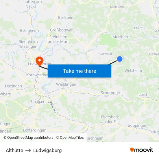 Althütte to Ludwigsburg map