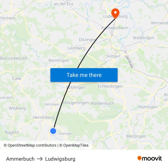 Ammerbuch to Ludwigsburg map