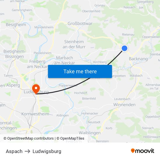 Aspach to Ludwigsburg map