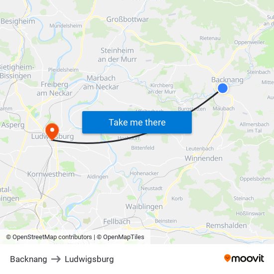 Backnang to Ludwigsburg map