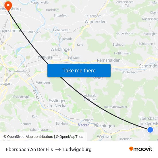 Ebersbach An Der Fils to Ludwigsburg map