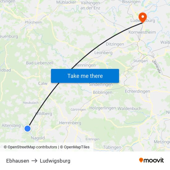 Ebhausen to Ludwigsburg map