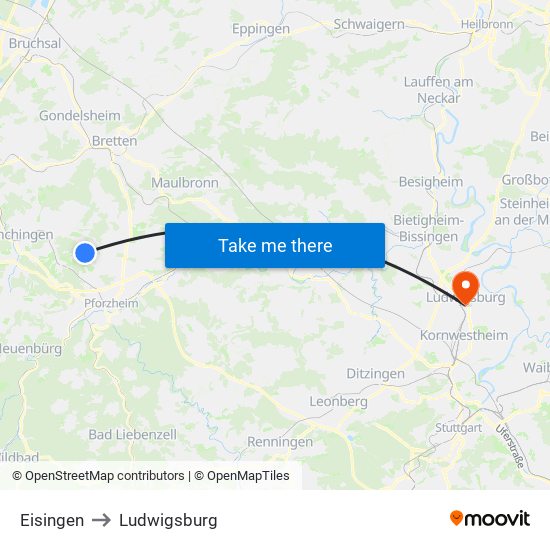 Eisingen to Ludwigsburg map