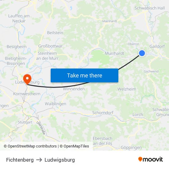 Fichtenberg to Ludwigsburg map