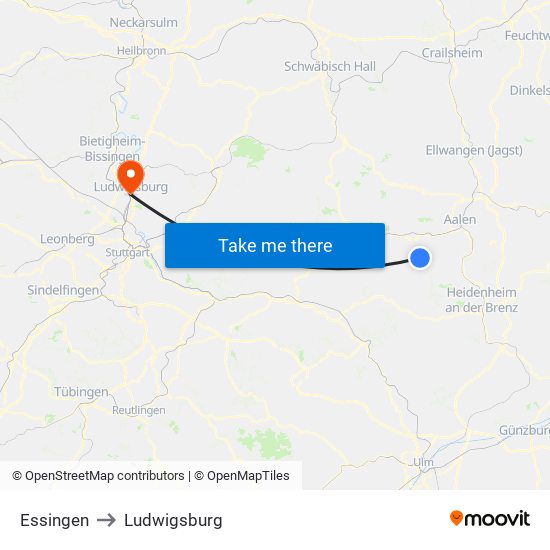 Essingen to Ludwigsburg map
