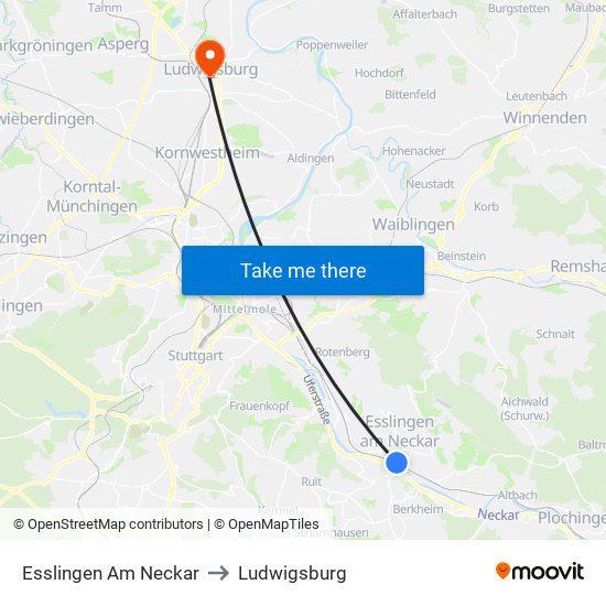 Esslingen Am Neckar to Ludwigsburg map