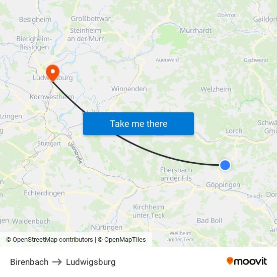 Birenbach to Ludwigsburg map