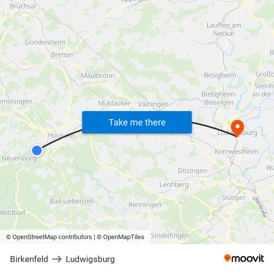 Birkenfeld to Ludwigsburg map