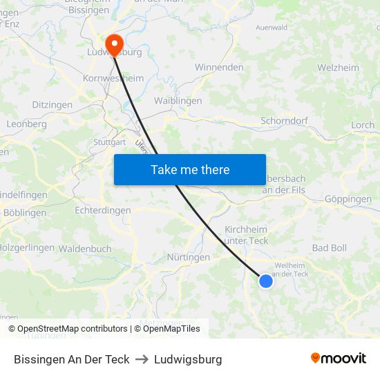 Bissingen An Der Teck to Ludwigsburg map